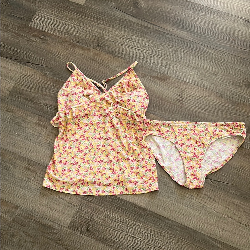 Motherhood Maternity Yellow Pink Swim Tankini set